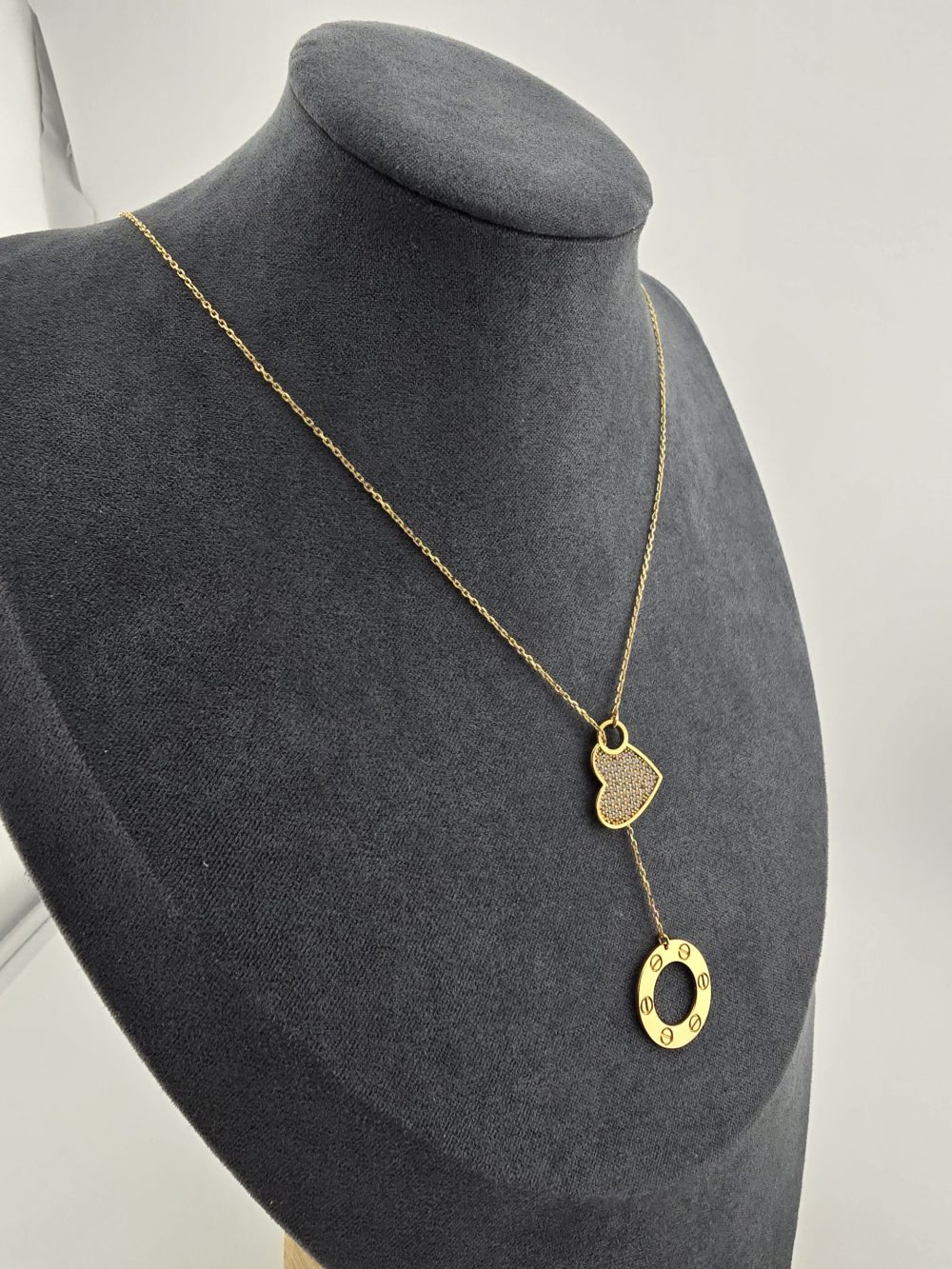 Gold Heart and Circle Drop Necklace