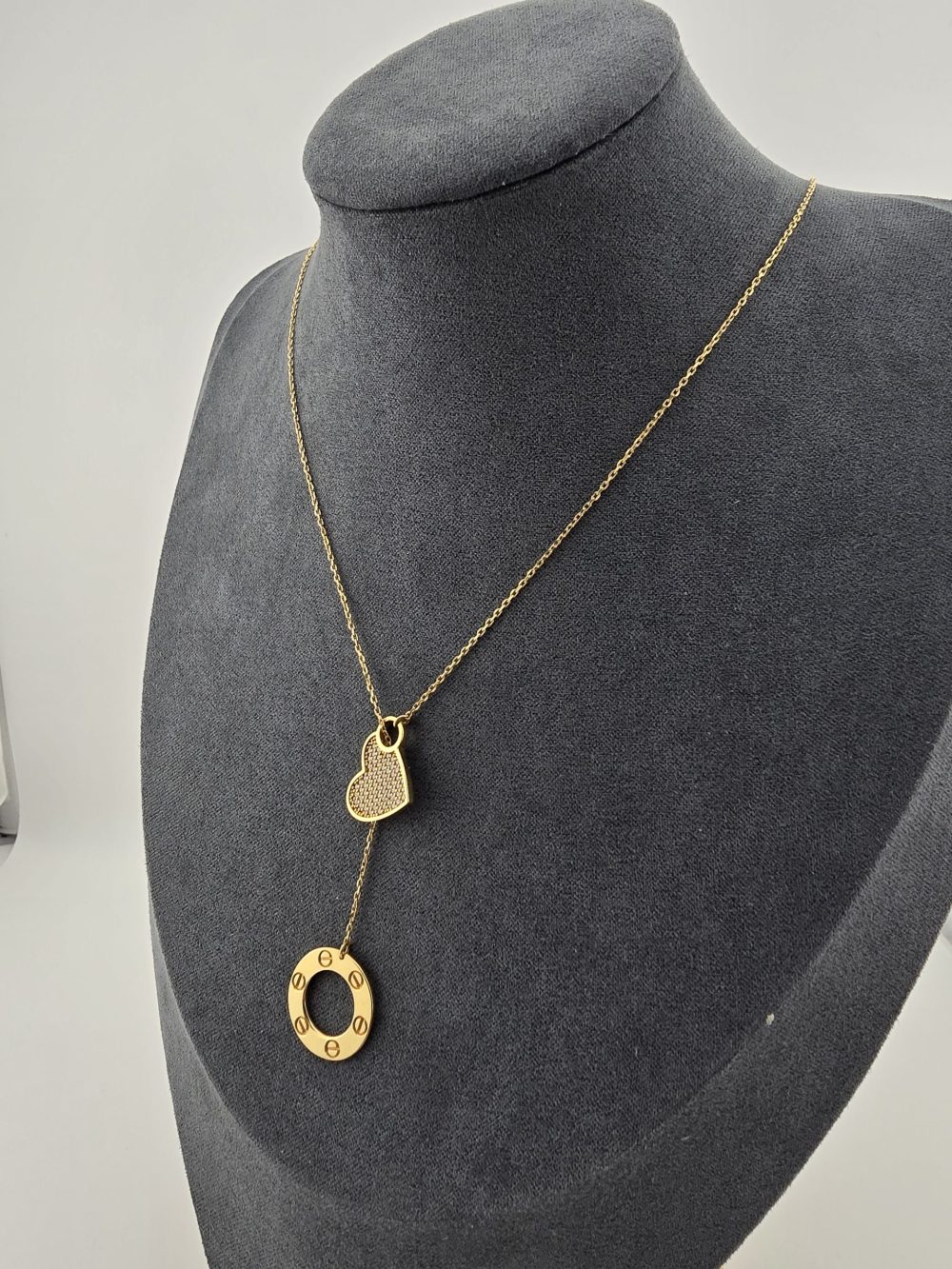 Gold Heart and Circle Drop Necklace - Image 6