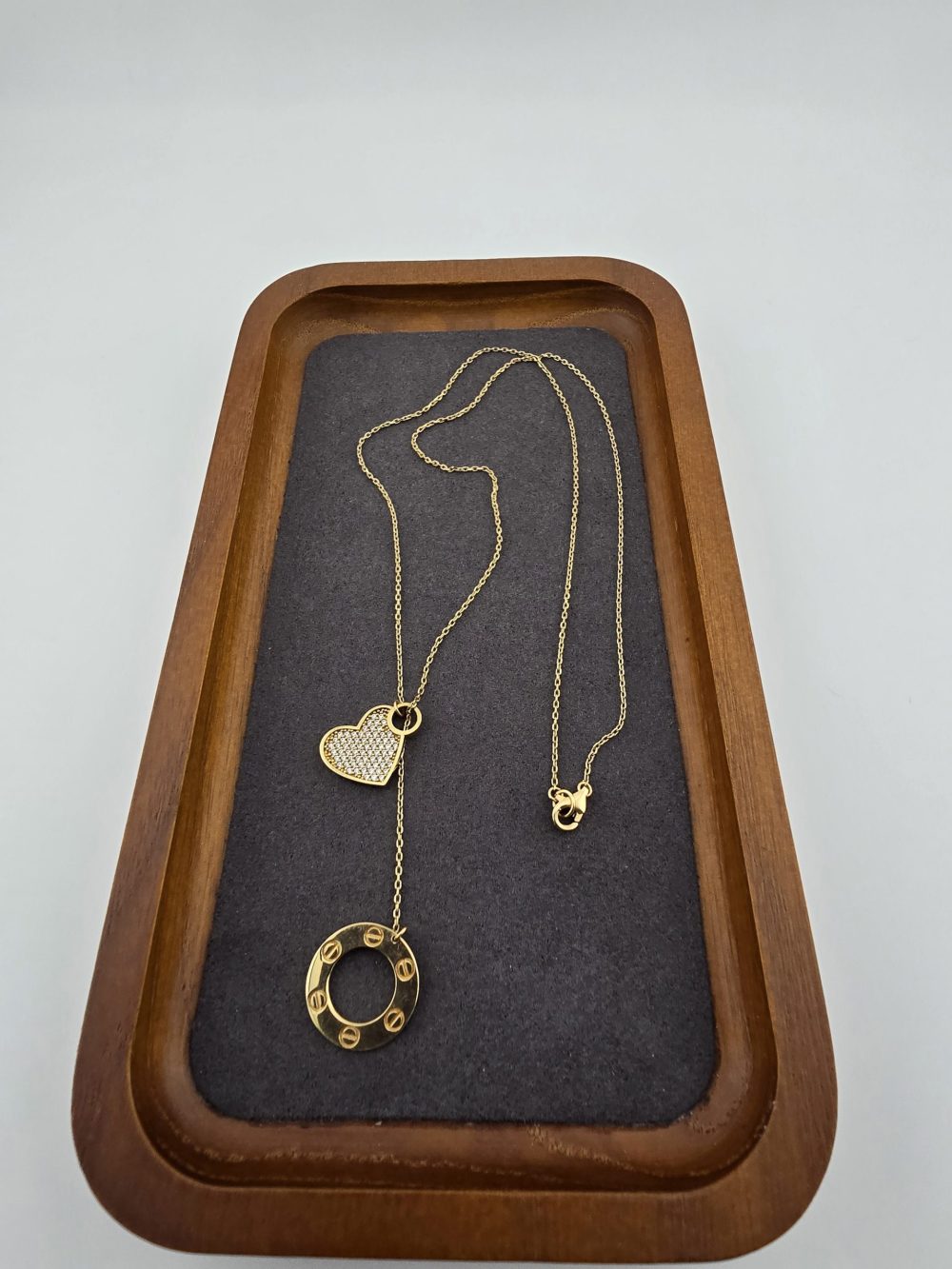 Gold Heart and Circle Drop Necklace - Image 4