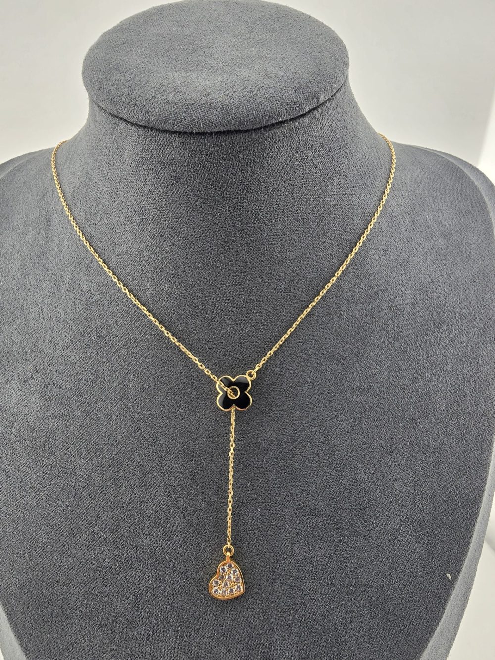 Gold Floral and Heart Drop Necklace