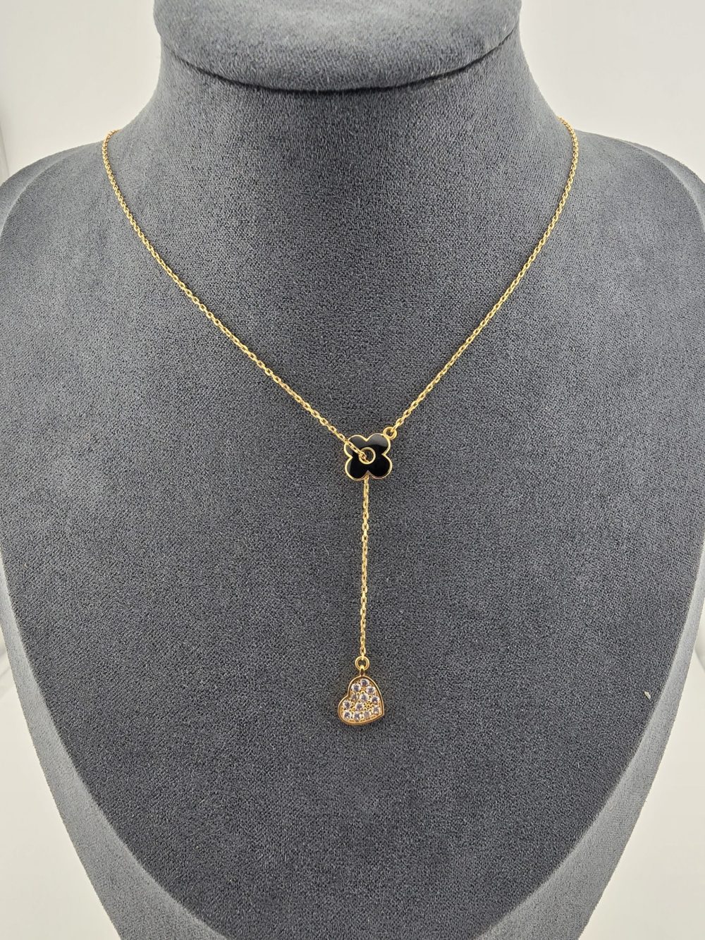 Gold Floral and Heart Drop Necklace - Image 7