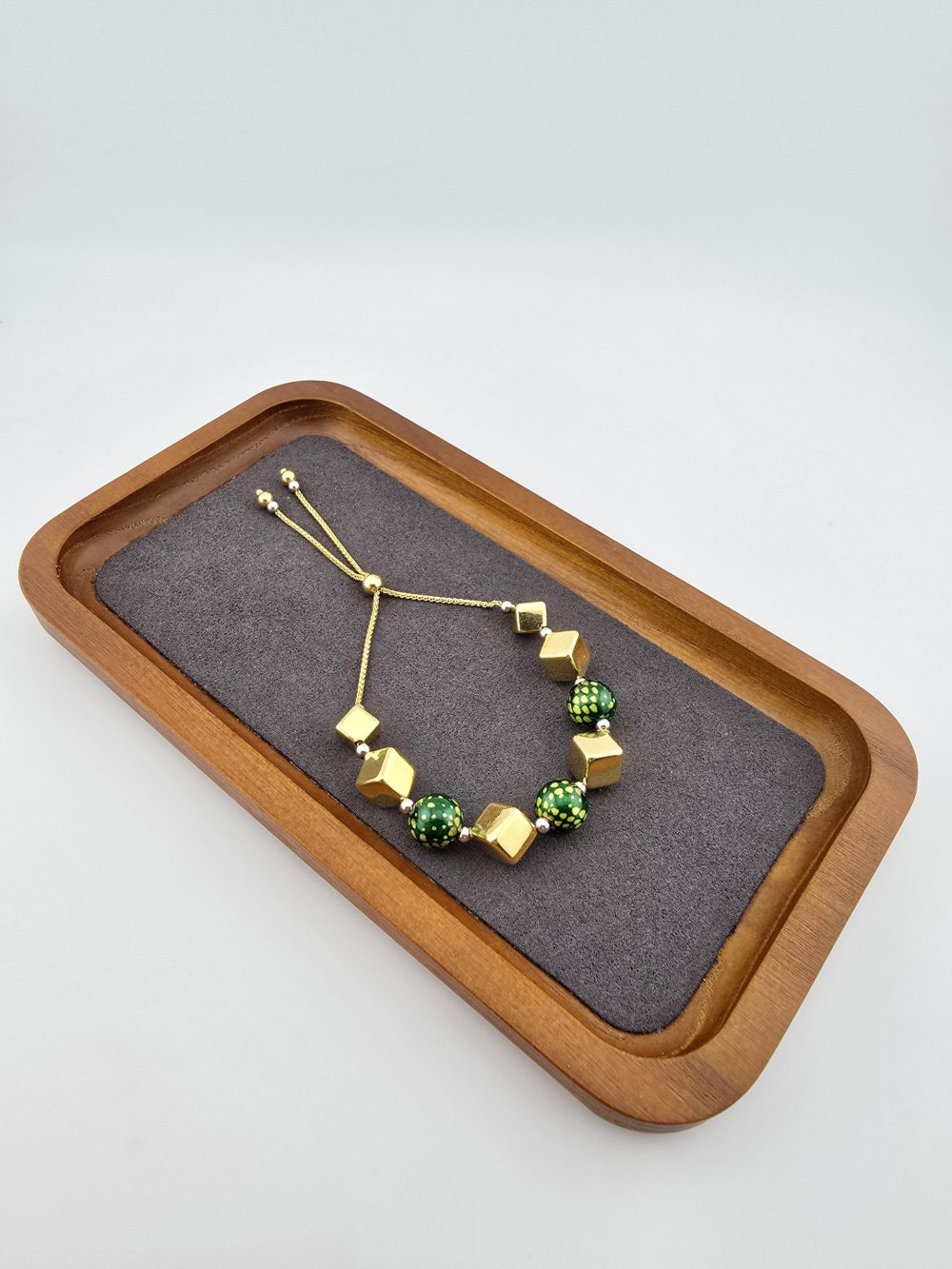 Green and Gold Adjustable Bead Bracelet - Image 7