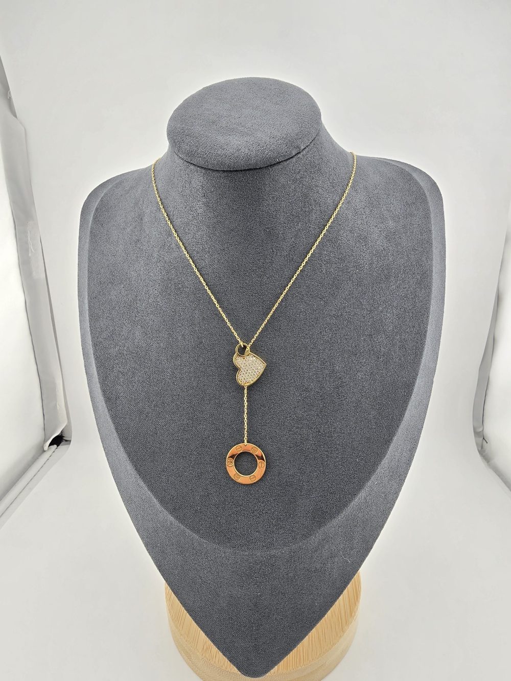 Gold Heart and Circle Drop Necklace - Image 5