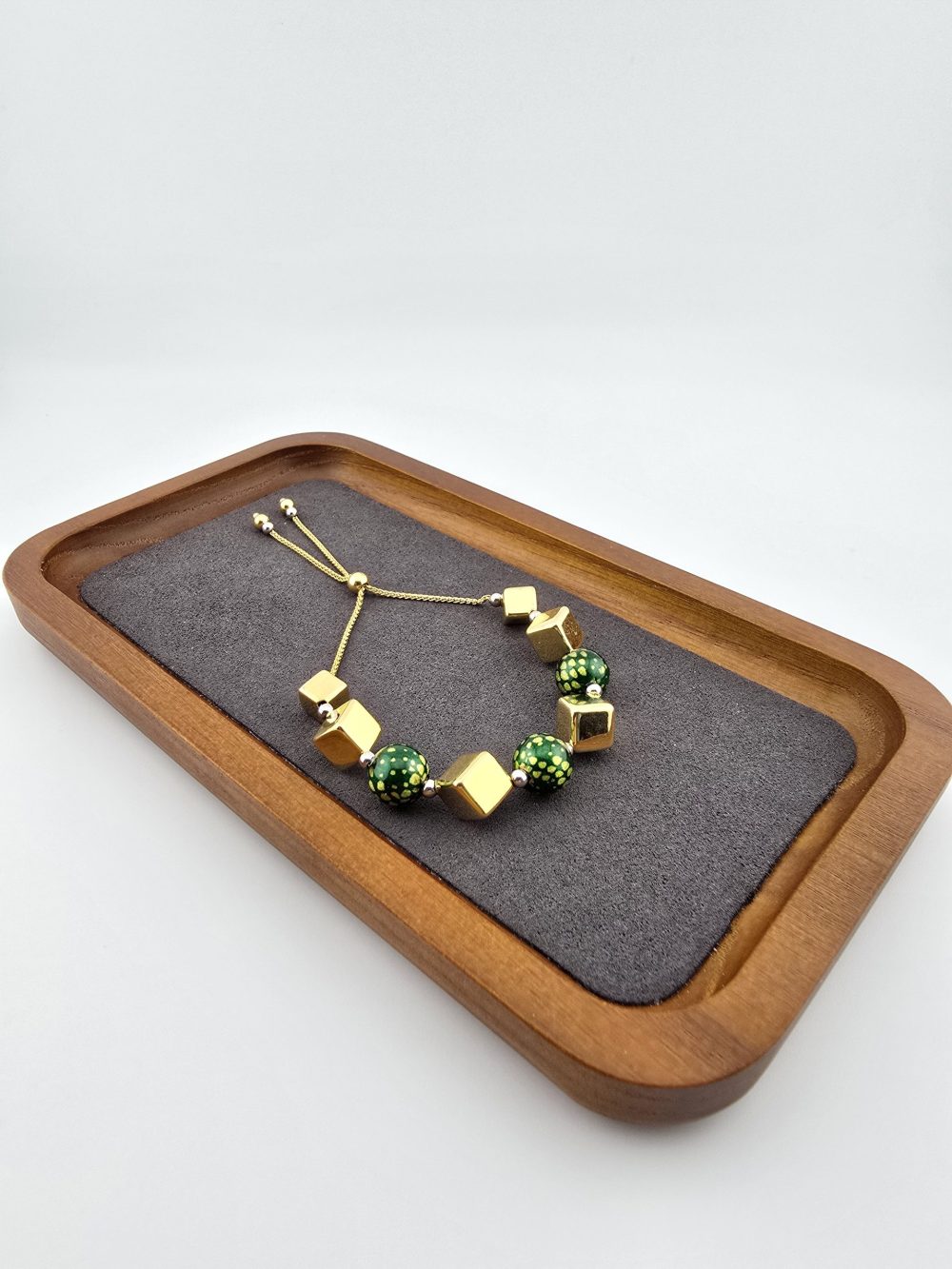 Green and Gold Adjustable Bead Bracelet - Image 11