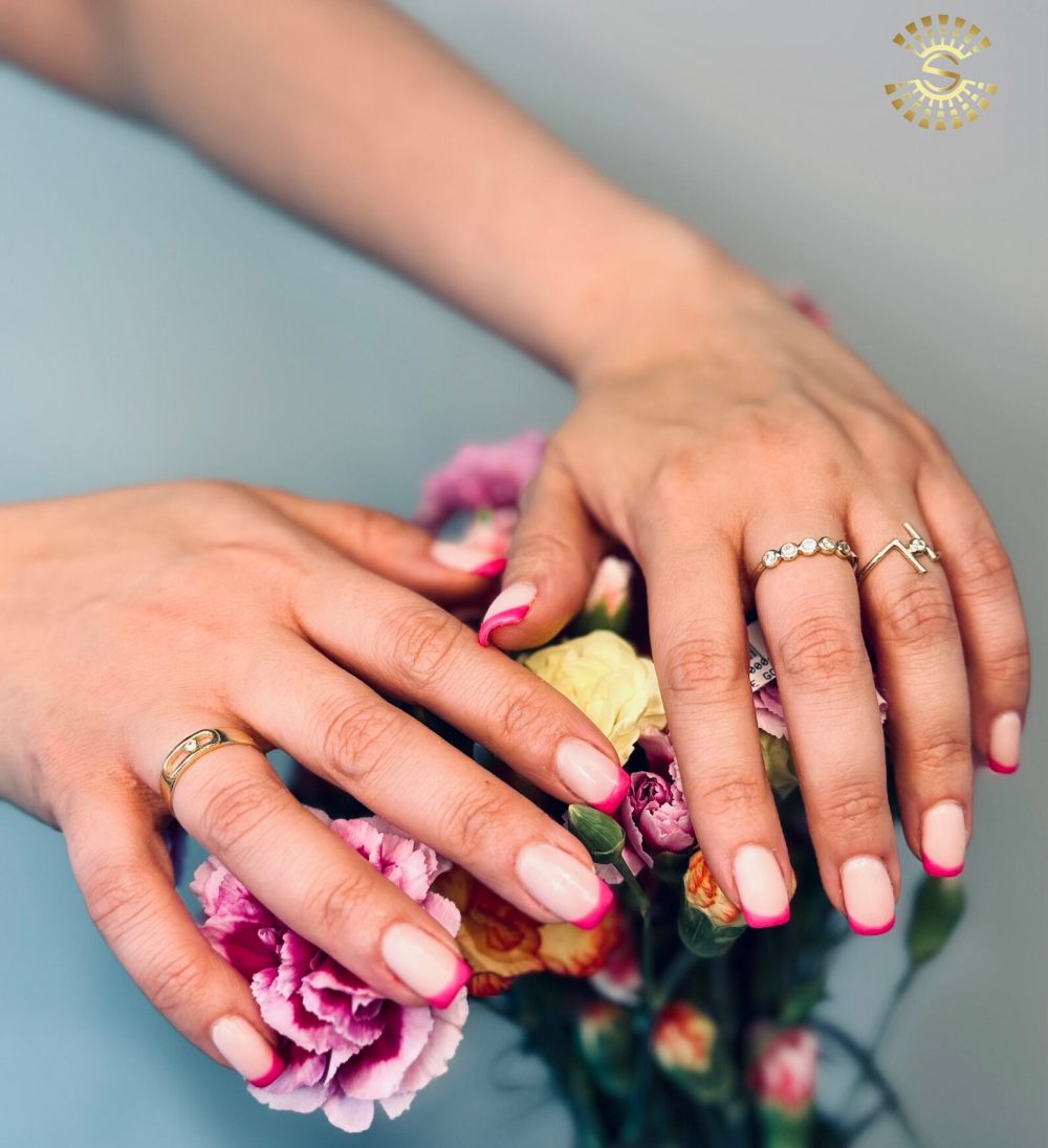 Gold Modern Band Ring with Diamond Accent - Image 4