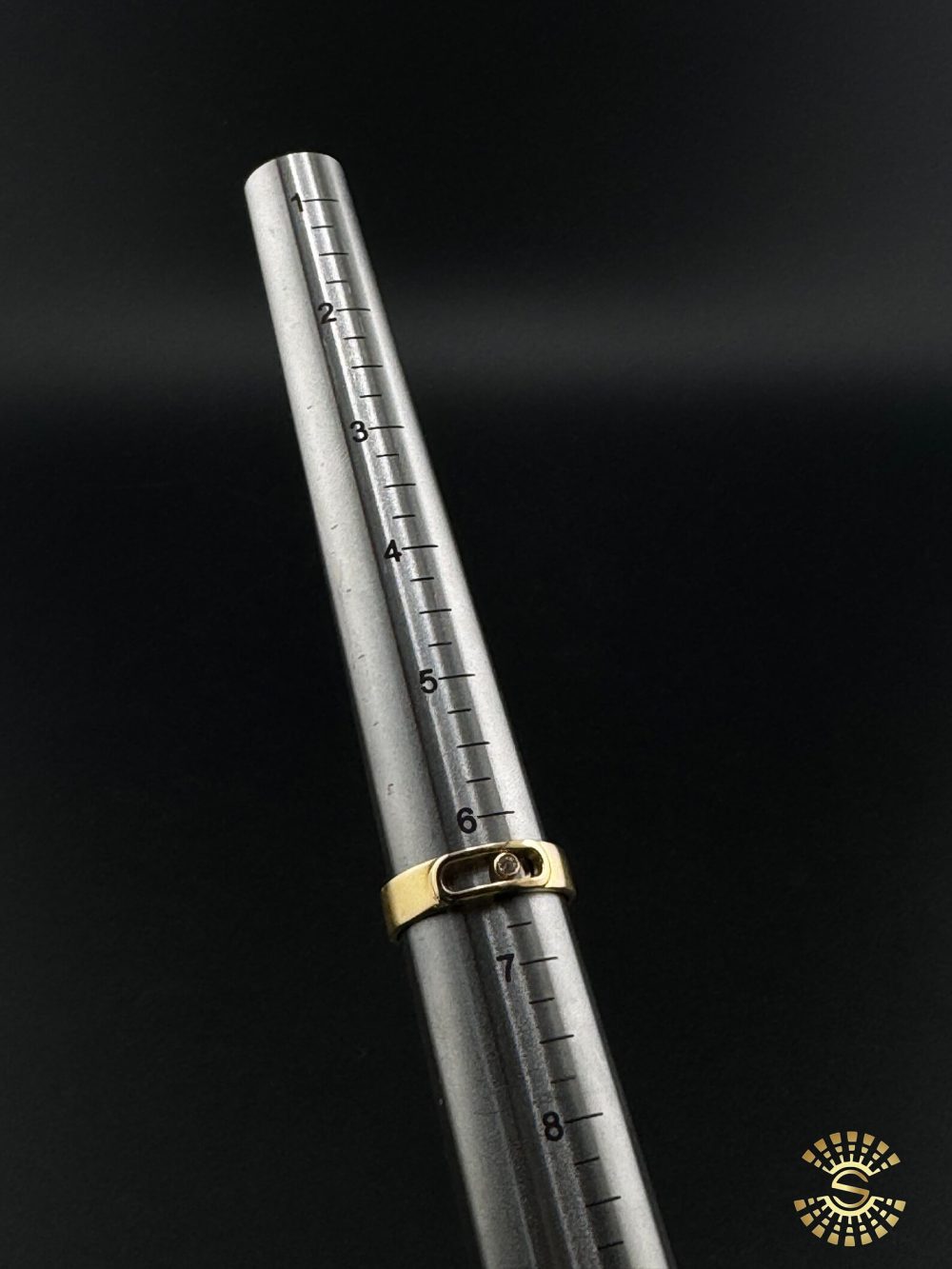 Gold Modern Band Ring with Diamond Accent - Image 6
